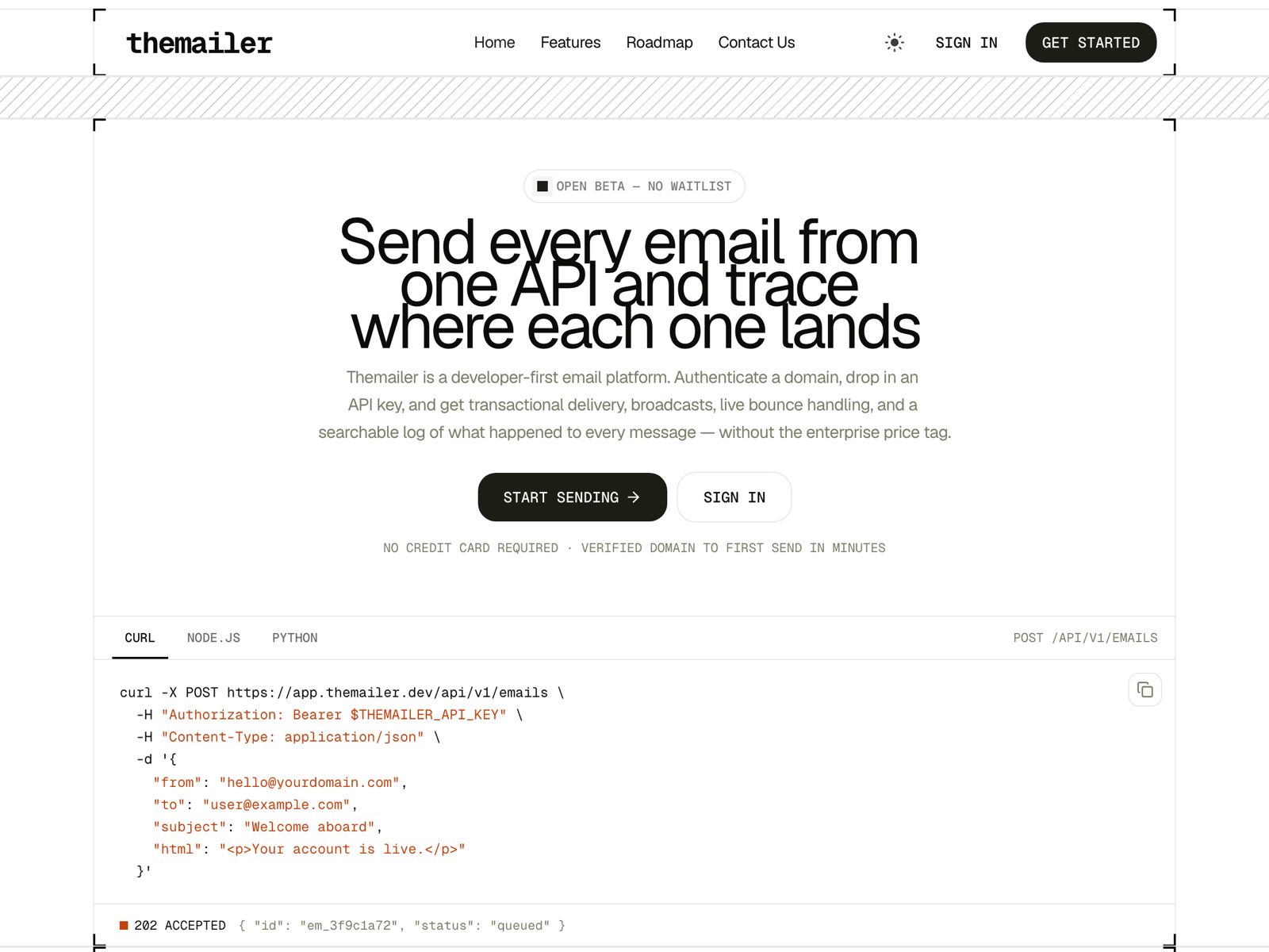 Themailer — screenshot